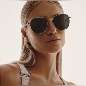 Quay Australia Jezabell 126 Gold and Black Sunglasses With Soft Shell Case